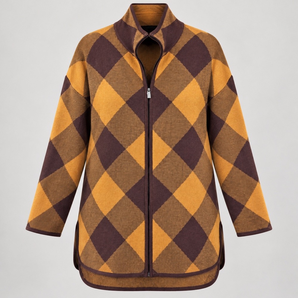 Jones New York Cardigan Size L Brown Diamond Full Zip Equestrian Preppy Heritage
